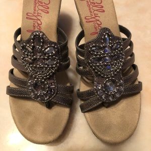 Jellypop Memory Foam Pewter Wedge Sandals